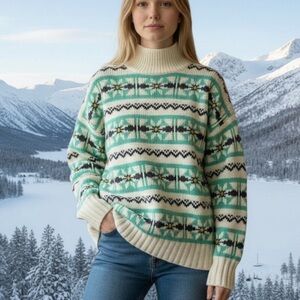 American Eagle Outfitters  Cozy Oversized Turtleneck Sweater -Cream & Mint Large